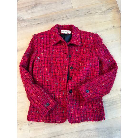 Vintage 90s Tweed Blazer Size 4 Pink Classic Fall Suit Coats Closet Staple - Picture 4 of 8